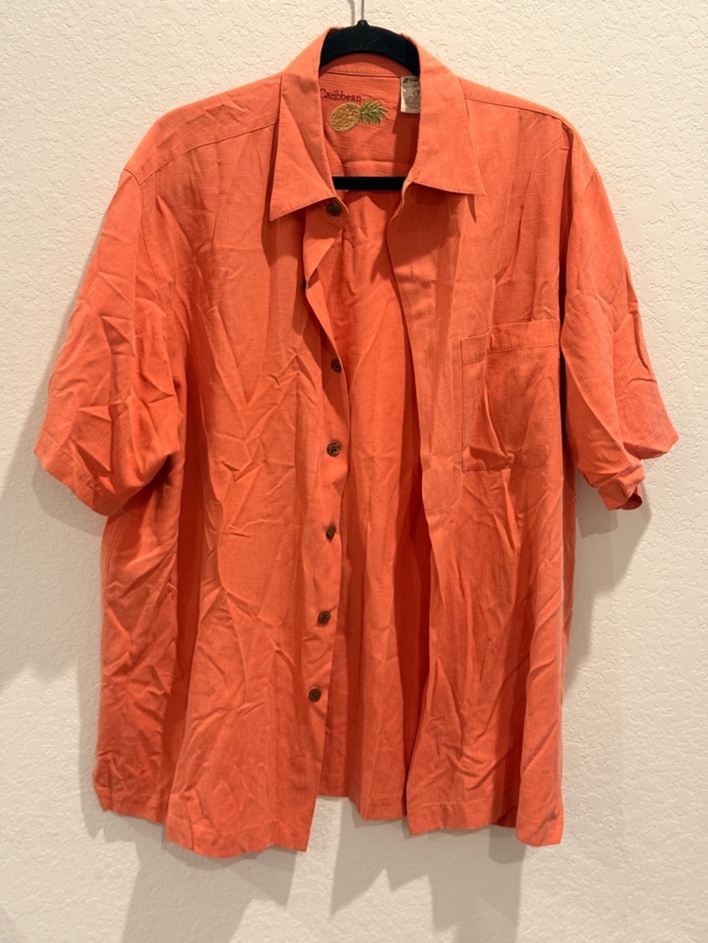 Caribbean Coral‎ Orange Short-Sleeve Embroidered Pineapple Shirt
